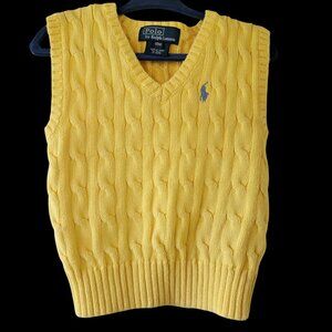Polo By Ralph Lauren Yellow Cable Knit V-Neck Sweater Vest 18M Baby Cotton